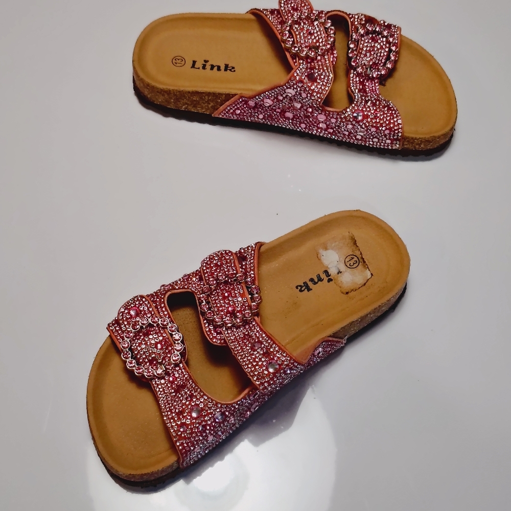Link Pink Rhinestone Little Girls Sandals Size 13. - Picture 10 of 13